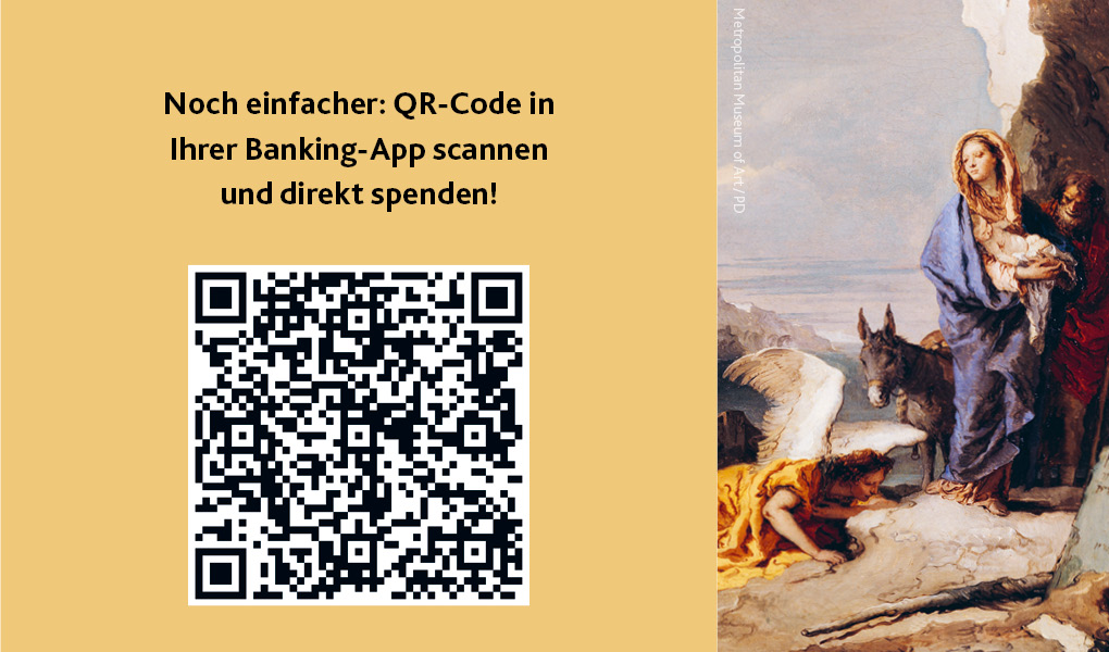 Spendencode für die Bankingapp mit historischem Bild danaben: Maria und Joseph