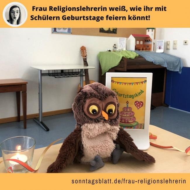 Geburtstag feiern im Religionsunterricht - mit der Stofftier-Eule