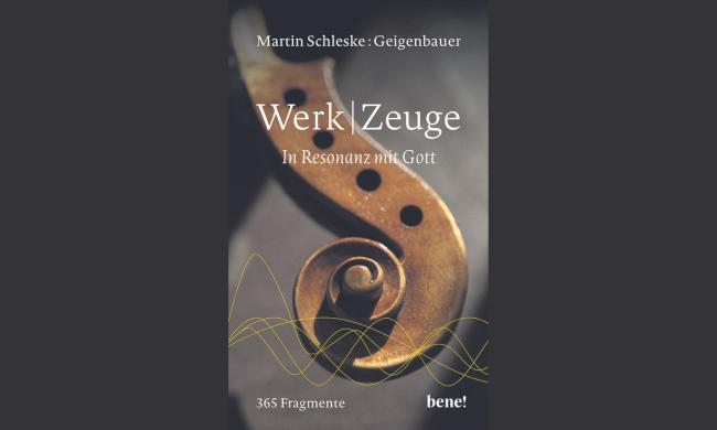 Buchcover: Eine Geigenschnecke als Hintergrundbild, im unteren Bildteil deine Schwingungskurven