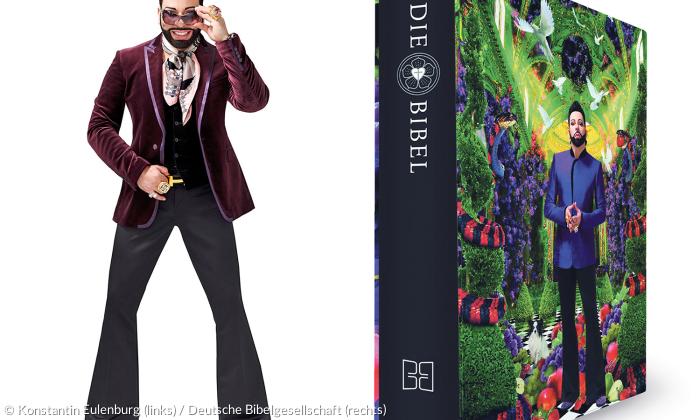 Modedesigner Harald Glööckler hat einen Bibelschuber für die Deutsche Bibelgesellschaft gestaltet.