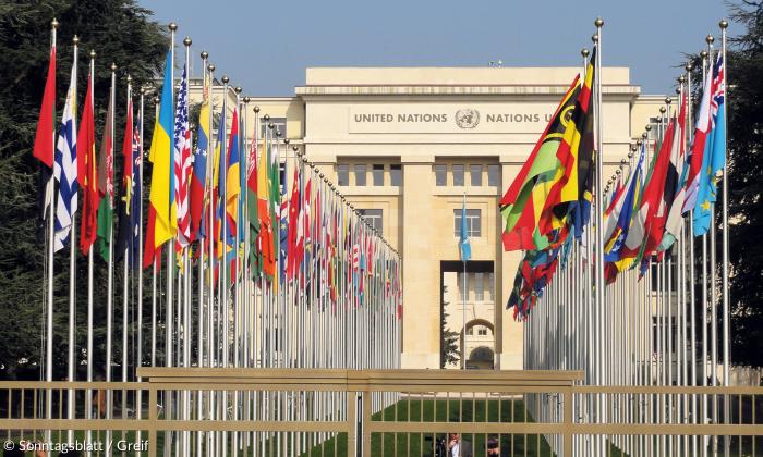 Das Gebäude der Vereinten Nationen in Genf.