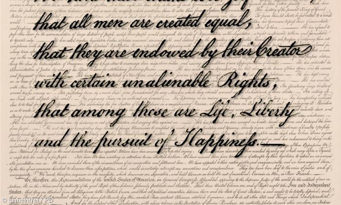 »That all men are created equal«: Unabhängigkeitserklärung der Vereinigten Staaten von Amerika von 1776.