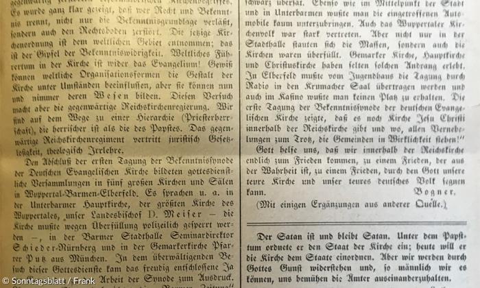 Der »Barmen«-Text von Pfarrer Wilhelm Bogner im Gemeindeblatt für den Donaugau (Regensburg/Ostbayern), Nr. 6 vom Juni 1934 (Teil 2).