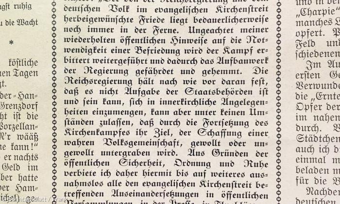 Kirchenkampf-Publikationsverbot: Evangelisches Gemeindeblatt für die Dekanate München II und Rosenheim sowie für Neuburg a.d. Donau, Nr. 8 / August 1934