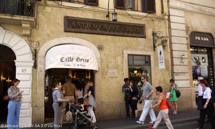 Das Caffè Greco in der Via dei Condotti ganz in der Nähe der Spanischen Treppe in Rom.