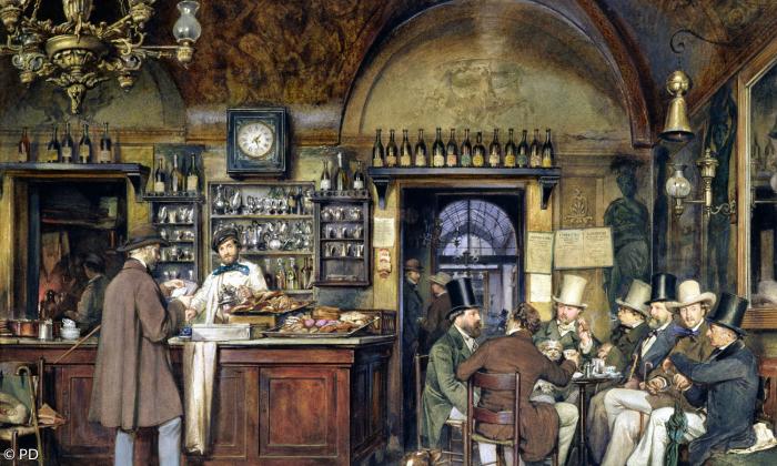 Ludwig Passini (1832-1903), Künstler im Caffè Greco in Rom, 1856, Kunsthalle Hamburg.