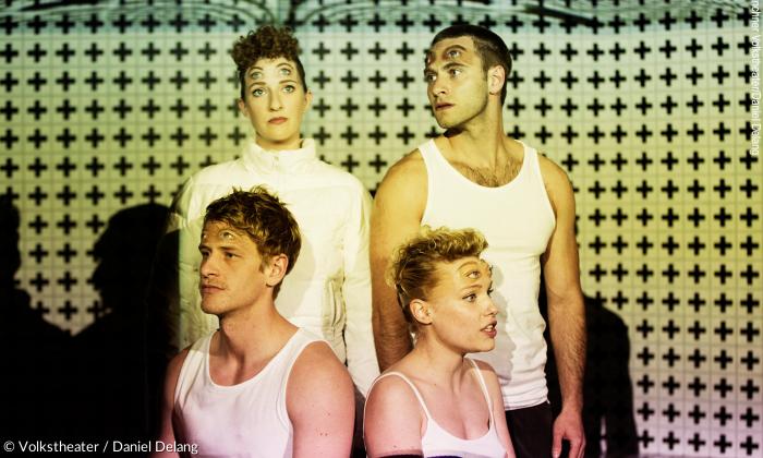 »Verstehen Sie den Dschihadismus in acht Schritten!« am Münchner Volkstheater: Jakob Geßner, Carolin Hartmann, Jonathan Müller und Julia Richter.