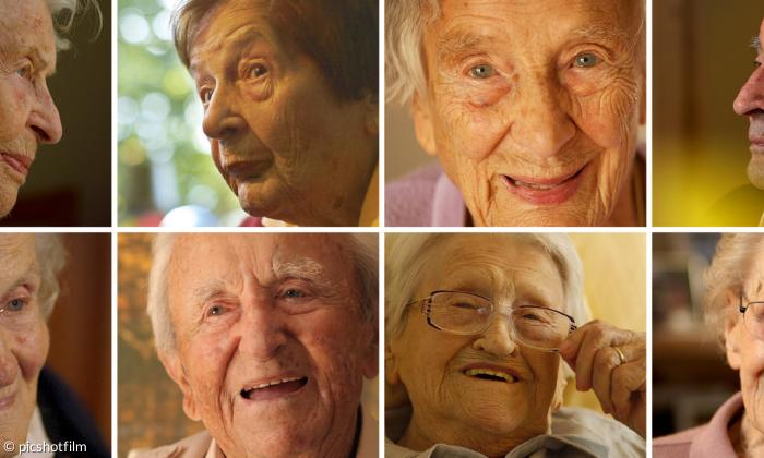 Die Protagonisten von »Ü100« (im Uhrzeigersinn): Anna (103), Ruja (102), Hella (102), Franz (100), Gerda (100), Theresia (101), Ernst (102) und Erna (104).