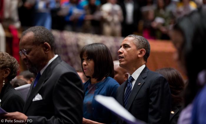 Michelle Obama und US-Präsident Barack Obama beim Gottesdienst zur Amtseinführung im Januar 2013.