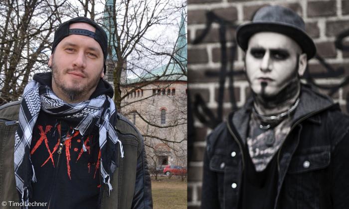 Neno Knuckle »in Zivil« und auf dem Promo-Bild seiner Band »Erdling«. Der Nürnberger Gitarrist sieht die »Schwarze Szene« eher als modische Gemeinschaft, in den Texten seiner Band nimmt man den Gottes-Begriff aber ernst.