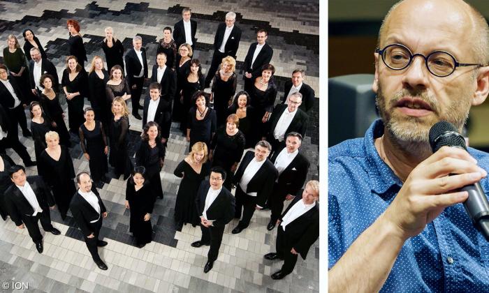 Der Chor des Bayerischen Rundfunks und ION-Chef Folkert Uhde. 