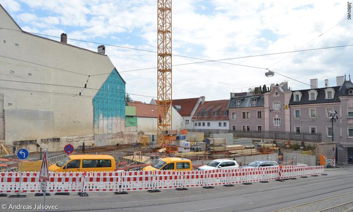 Bauarbeiten am Ulrichseck in Augsburg.