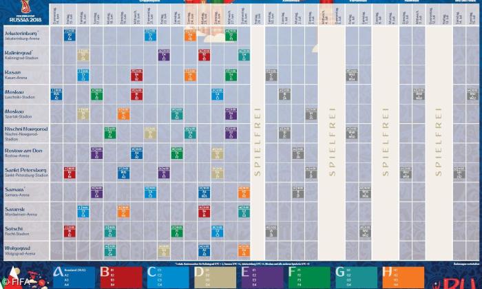 Der FIFA-Spielplan zur Fußball-WM 2018 in Russland