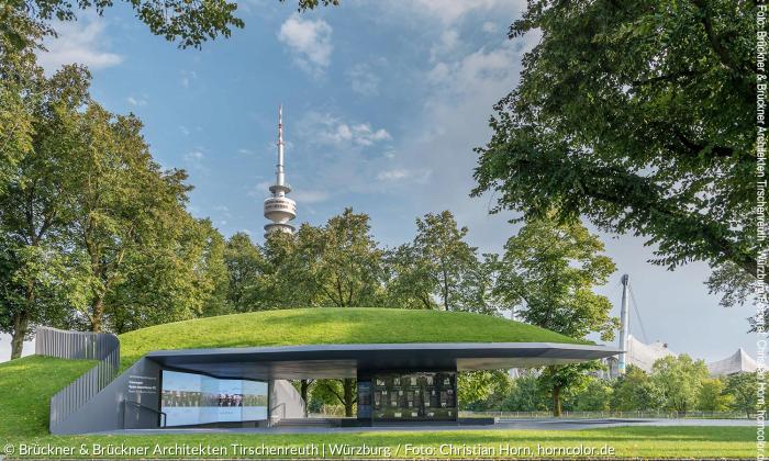 Der Gedenkort als »Einschnitt« im Münchner Olympiapark für die Opfer von 1972.