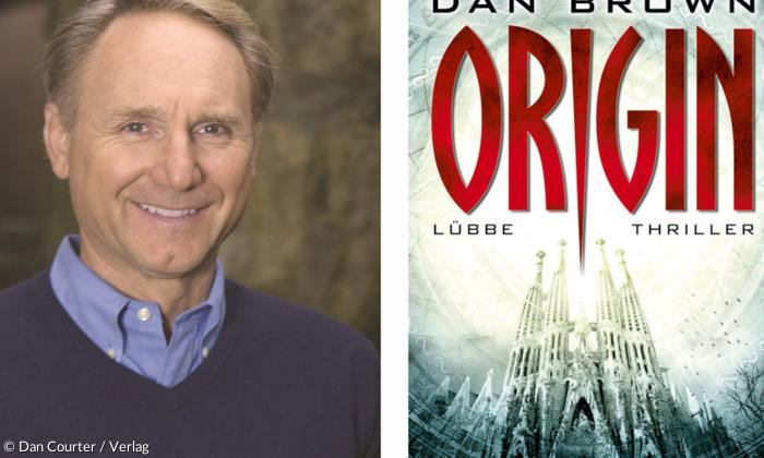 Der US-amerikanische Erfolgsautor Dan Brown und sein neuester Thriller, den er auf der Frankfurter Buchmesse 2017 vorstellte.