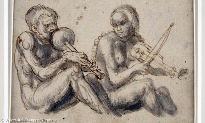 »Musizierendes Paar«, Meisterzeichnung von Lucas Cranach d. Ä., um 1530.