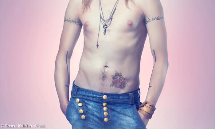 »Jesus, was für eine Jeans!« - Werbeplakat der litauischen Modefirma Robert Kalinkin.