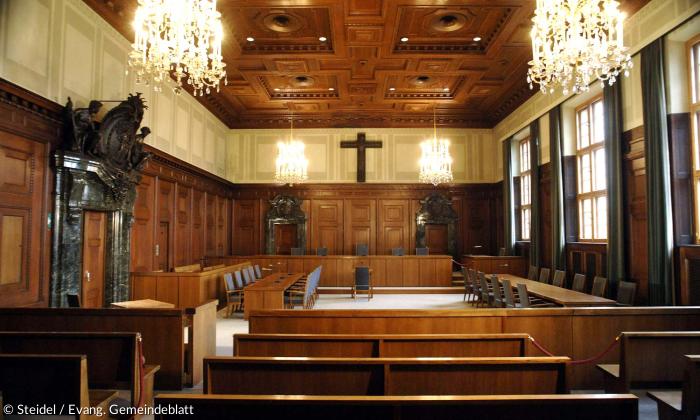 Vier-Zentner-Kreuz: der Schwurgerichtsaal 600 im Nürnberger Justizpalast, in dem Weltgeschichte geschrieben wurde. Göring und andere Nazi-Größen saßen hier auf der Anklagebank.