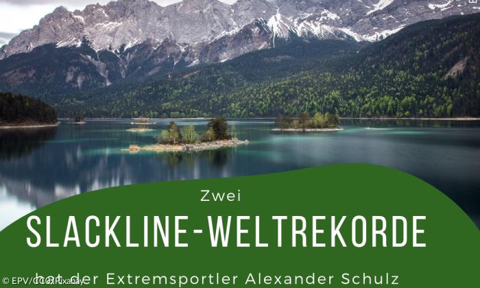 Extremsportler Alexander Schulz balancierte auf einer Slackline über den Eibsee bei Garmisch-Partenkirchen