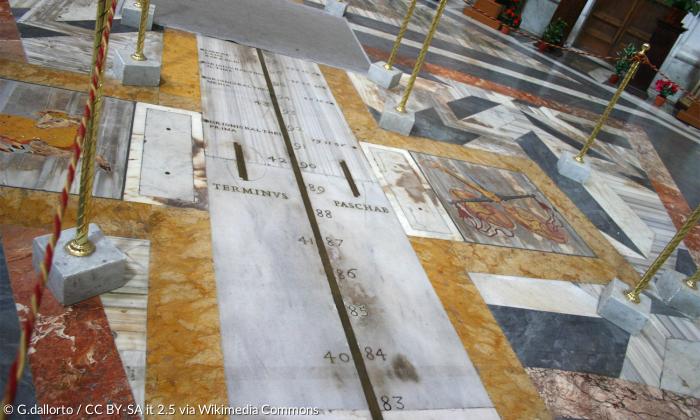 »Terminus Paschae«, Ostertermin, steht auf dem Meridian in der römischen Kirche Santa Maria degli Angeli e dei Martiri – einem Hightech-Instrument des frühen 18. Jahrhunderts.