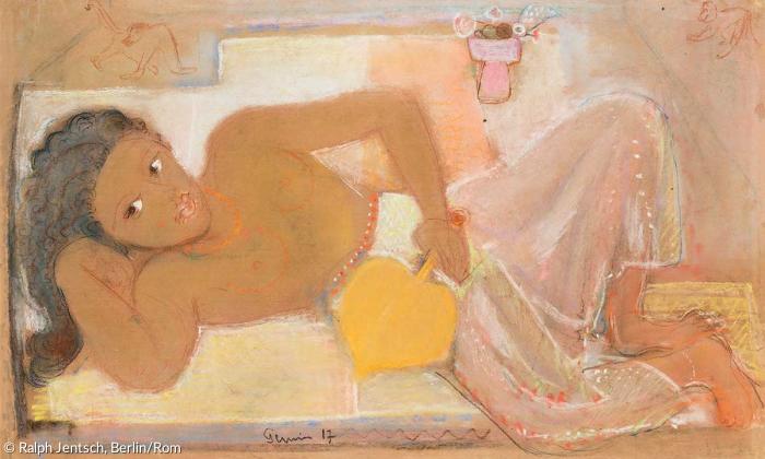 Robert Genin, Liegende Frau mit Fächer, 1926, Pastell, Ralph Jentsch, Berlin/Rom