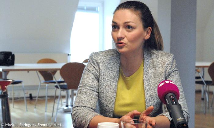 Judith Gerlach beim Sonntagsblatt-Redaktionsgespräch.