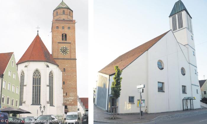 Liebfrauendom (links) und Christuskirche in Donauwörth