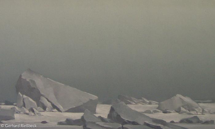 Gerhard Rießbeck, Serie graue Arktis, Öl auf Leinwand, 2003.