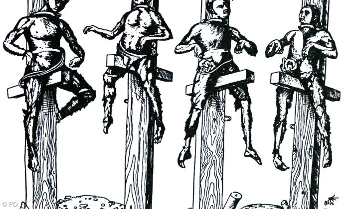 Lucas Cranach der Jüngere, 1540, Holzschnitt der hingerichteten Wittenberger "Hexen", unter ihnen Prista Frühbottin.