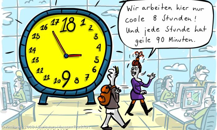 Caricatura 2020 - Kittihawk, 2018 - Wir arbeiten hier nur coole 8 Stunden! Und jede Stunde hat geile 90 Minuten! 