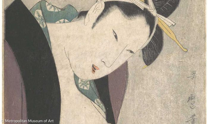 Mutter und Kind, ca. 1790, Japan, Holzschnitt.