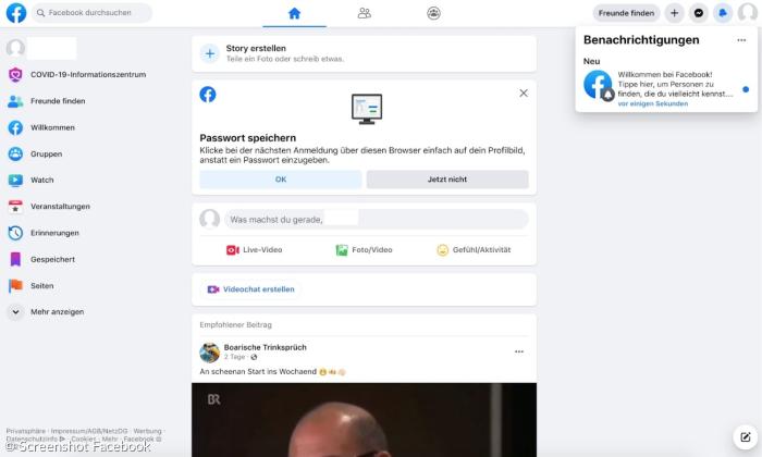 Startseite von Facebook