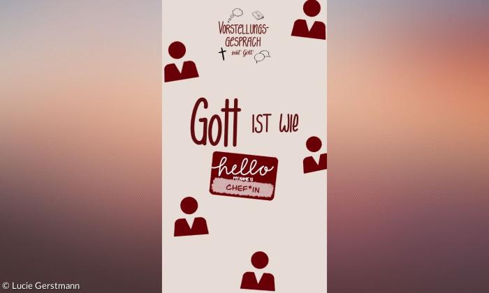 Titelbild vom Vorstellungsgespräch mit Gott. Mit dem Text: Gott ist wie ein*e Chef*in