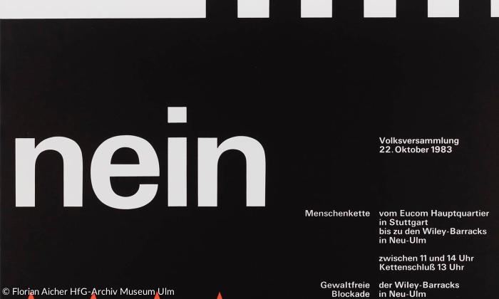 Plakat von Otl Aicher: »Nein«, Volksversammlung, 1983.