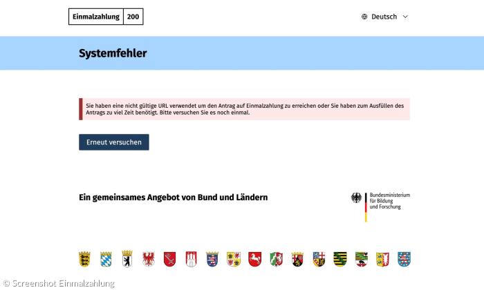 Einmalzahlung Studierende: Systemfehler
