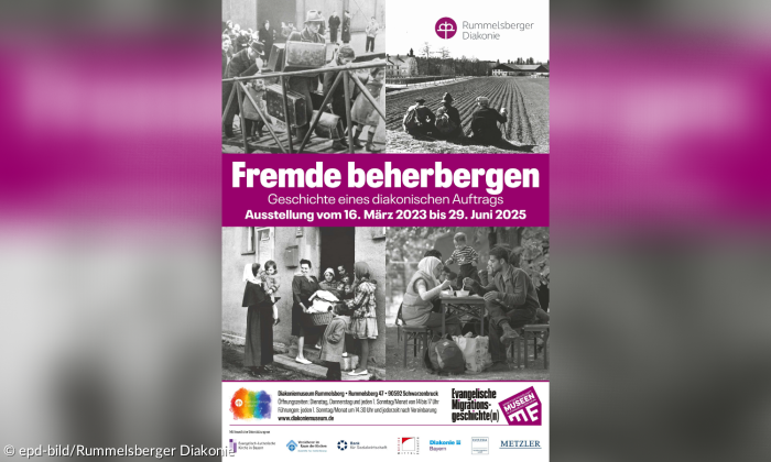 Plakat der Ausstellung "Fremde beherbergen"  in Rummelsberg