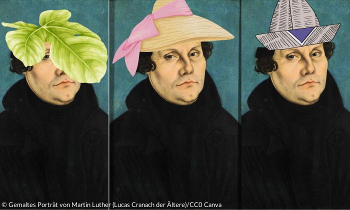 Martin Luther mit alternativen Kopfbedeckungen