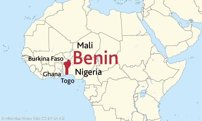 Benin und seine Nachbarstaaten Nigeria, Togo, Burkina Faso und Mali.