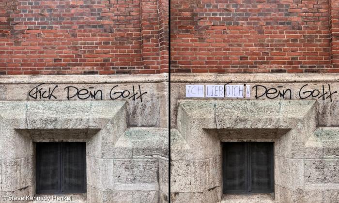 Das Graffiti vorher und nachher