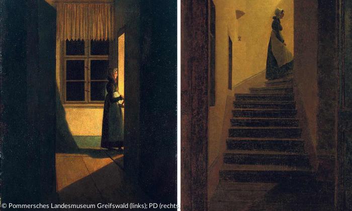 "Frau mit Leuchter" und "Frau auf der Treppe"