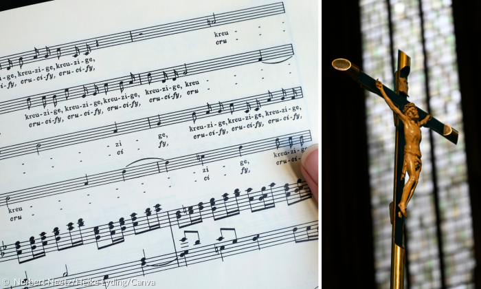 Noten Bach und gekreuzigter Jesus