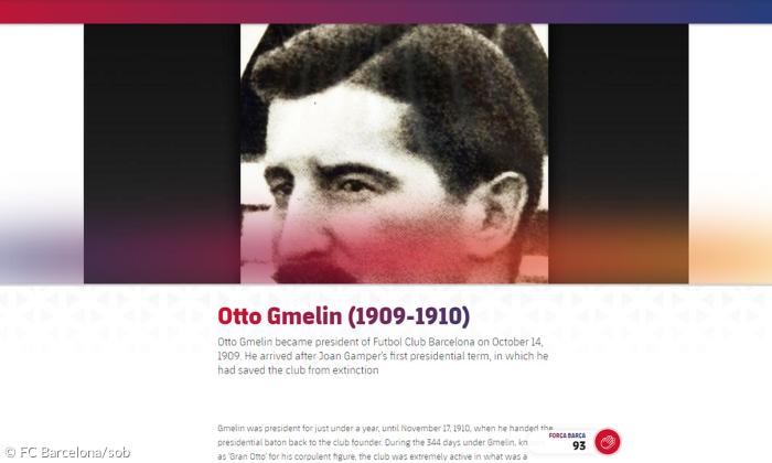 Otto Gmelin auf der Website des FC Barcelona (Screenshot Juni 2024).