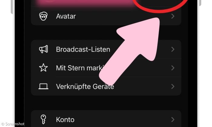Ein Handy-Bildschirm, mit einem Pfeil