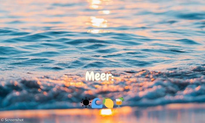 Ein Bild vom Sonnenuntergang über dem Meer mit Emojis
