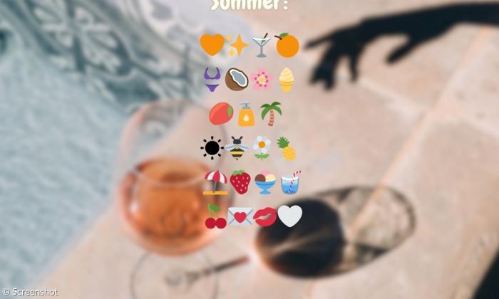 Ein orangefarbenes Getränk, dazu Emojis