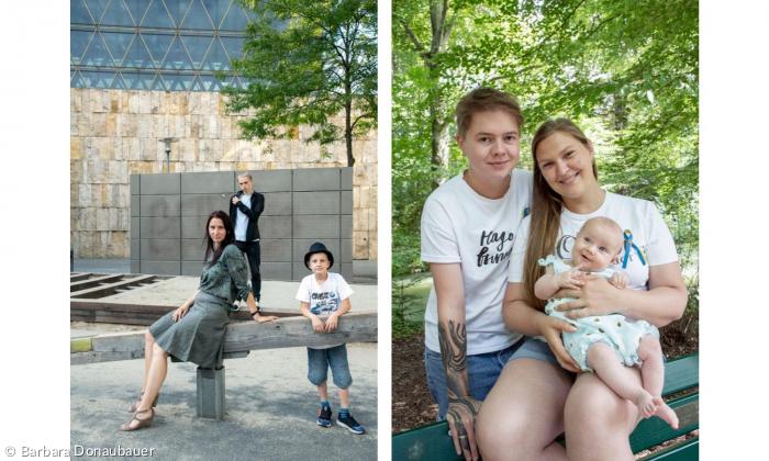 Zwei Bilder von Frauen mit Kindern