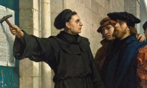Martin Luther schlägt seine 95 Thesen an 1517, Ausschnitt aus dem Bild von Ferdinand Pauwels.