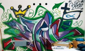 Graffiti im Jugendraum der Murnauer Christuskirche