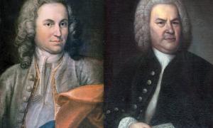 Johann Sebastian Bach (1685-1750) auf Porträts von 1715 und 1746.