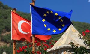 Europäische und türkische Flagge.